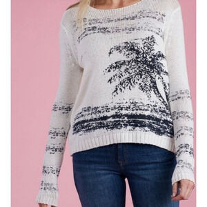 Women's Wooden Ships Hasta La Vista Palm Tree Crew Cotton Sweater White S/M